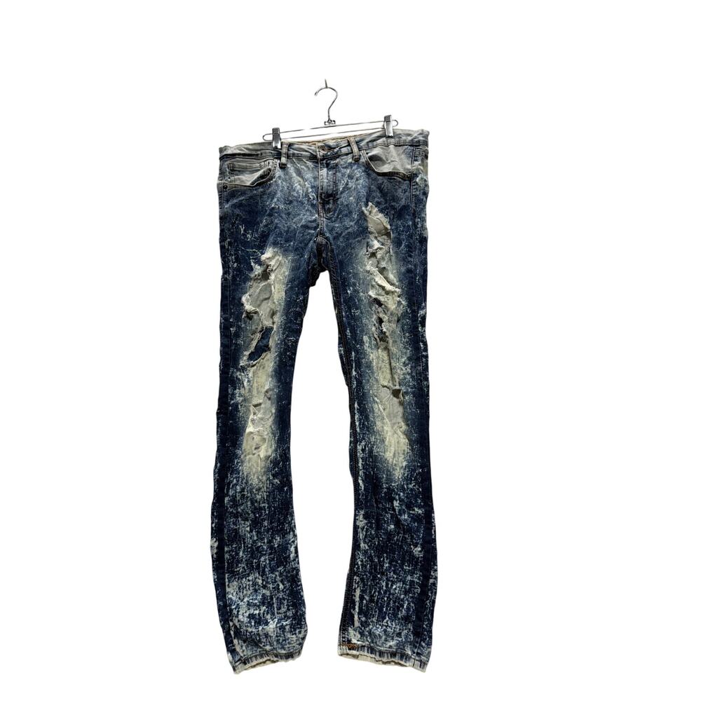 Men's True Indigo Distressed Jeans - Size 34/32 - 98% Cotton, 2% Spandex